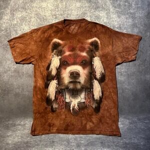 Vintage The Mountain Bear T Shirt Men's 2XL XXL Tie Dye Earth Tone